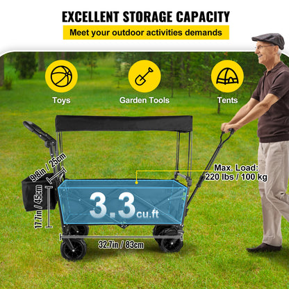 Tuinkar – Opvouwbare - met Dak - Boodschappen - Transport - Wagen - Strand - Bolder - All-Terrain Wielen - Zonbescherming - Heavy-duty - Draagbare - 100kg - Camouflage