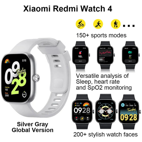 Xiaomi Redmi Watch 4 - Smartwatch - Xiaomi Smartwatch - Smartwatches - Bluetooth Phone Call, Blood Oxygen Heart Rate Stress Monitoring - 1.97” AMOLED 390×450 pixel - Silver Gray