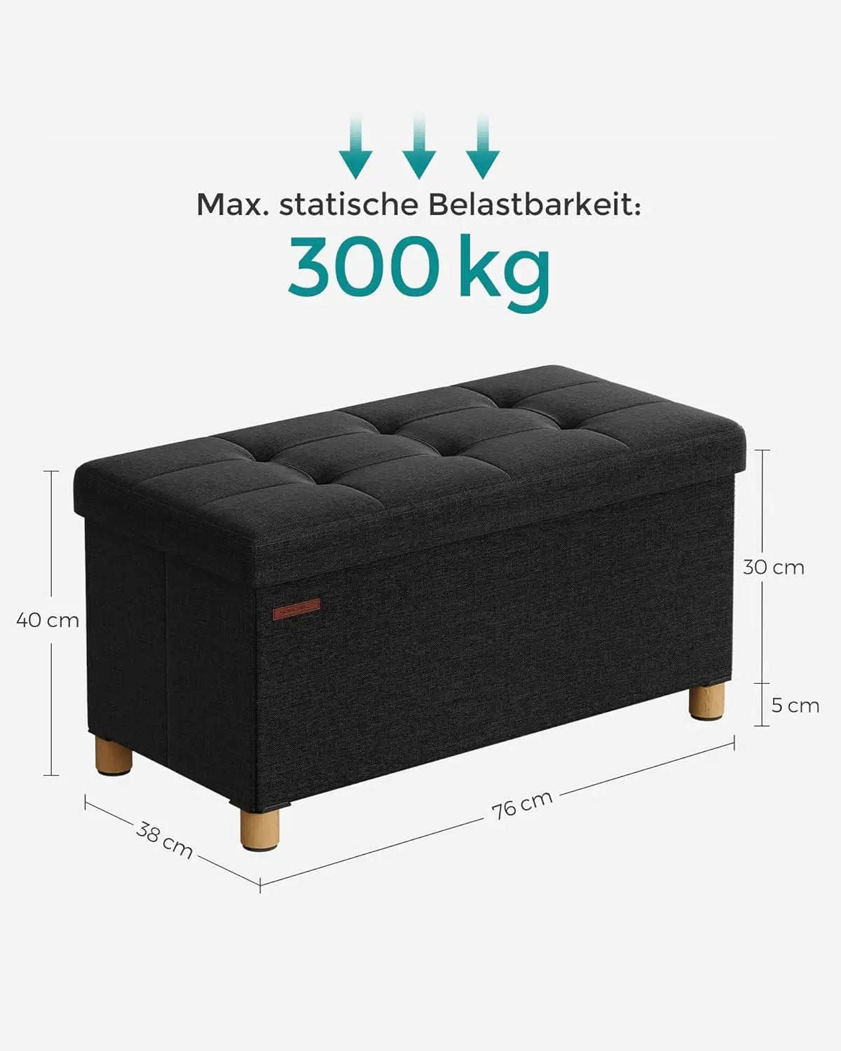 Slaapkamerbank - Slaapkamerorganizer - Kruk - Opbergdoos - Opbergruimte - 38cm x 38cm x 38cm - Zwart - QUORE
