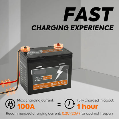 12.8V 100Ah LiFePO4 Accu – Lithium Accu – LiFePO4 Batterij – Lichte Accu – Compacte Accu – Lange Levensduur – Ingebouwde BMS