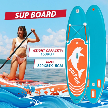 Supboard - Paddle Board - Peddelplank - Surfplank - Opblaasbaar - Inc. Rugzak - Peddel - Handpomp - Reparatieset - Leiband - Vinnen - Handleiding - Waterdichte Tas - 320 x 84 x 15 cm - Blauw