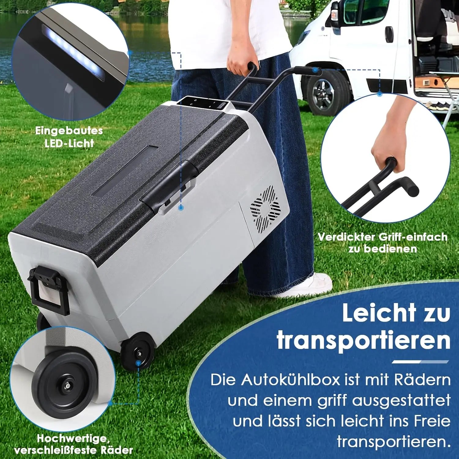 Koelbox – Draagbare Koelbox – Autokoelbox – Camping Koelbox – 32 Liter – Temperatuurbereik -20°C Tot +20°C – Stil Geluid Minder Dan 45 dB - QUORE