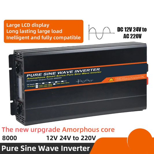 Pure Sinus Omvormer – Stroomomzetter – Inverter – 12V 24V Converter – Wisselstroom Generator – 8000W Continu 12000W Piekvermogen – Compact En Gebruiksvriendelijk