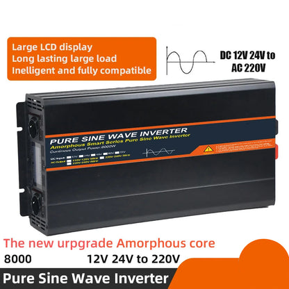 Power Inverter 8000W Zuivere Sinus – Stroomomvormer – DC Naar AC Omvormer – 12V naar 220V – Camper Omvormer – Compact & Draagbaar – Continu Vermogen 4000W, Piekvermogen 8000W