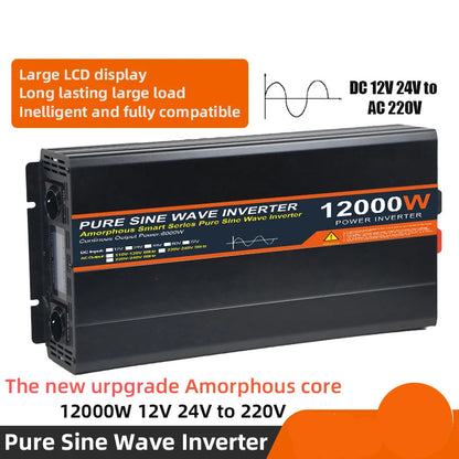 12000W Zuivere Sinus Omvormer – Sinusgolf Converter – Stroom Omvormer – DC Naar AC Omvormer – 24V Naar 220V – Compact Design – 6000W Continu Vermogen