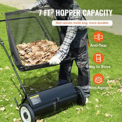 Grasmaaier - Handmatige Tuinveger - Duwgazonveger - Bladgrascollector - Zwaar Uitgevoerd - Verstelbare borstelhoogte - voor Yard - Tuin - 198L - 81 x 142 x 75 cm - Zwart