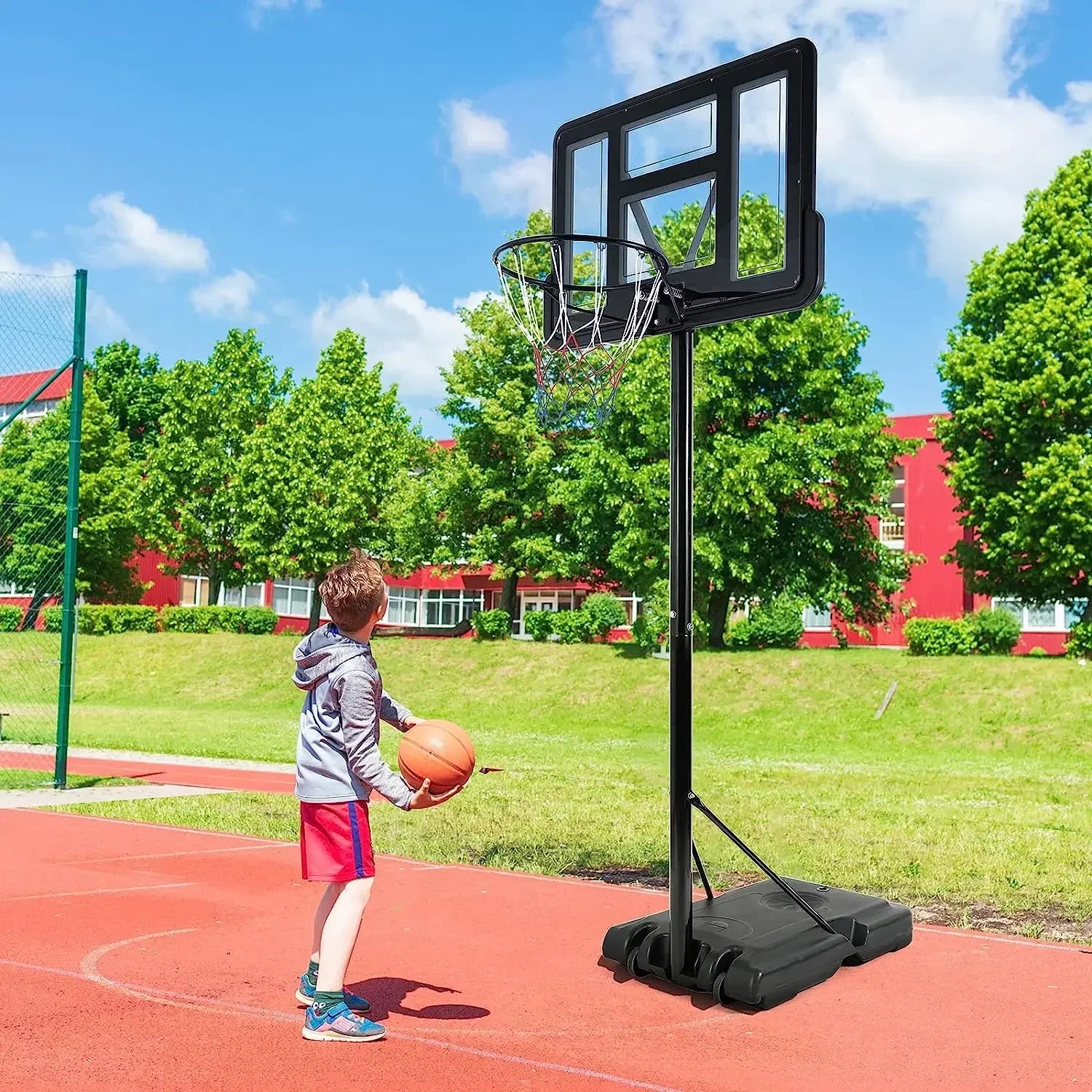 Basketball Hoop with Wheels Height Adjustable Fit Base Filled with Water and Sand For Kids and Adults Outdoor Indoor Use - QUORE