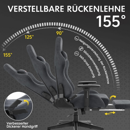 Gaming Stoel - Bureaustoel - Swivel Stoel - met Voetsteun - Verstelbare - Rugleuning - Lendenkussen - Ergonomische - Draaibare - 89 x 59 x 32.5 cm - Grijs