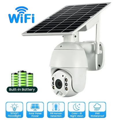 Beveiligingscamera – Camerabewaking – Buitencamera – IP-camera – Bewakingscamera – Zonne-energie – 360° PTZ Draaibaar