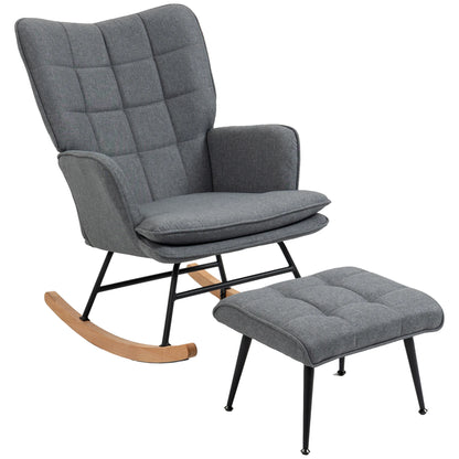 Schommelstoel - Schommelbank - Huismeubel - met Voetsteun - Dik Gevoerd - Beschermende kussens - Brede Rugleuning - Armsteun - Synthetisch Linnen - 64 x 89 x 90 cm - Grijs