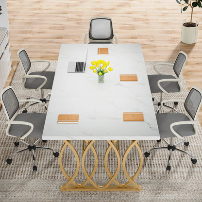 Bureautafel – Werktafel – Thuiswerkplek – Studiebureau – Kantoormeubel – Stevig Metaal Frame – Krasbestendig Tafelblad - 160 x 80 x 75 cm - Wit & Goud