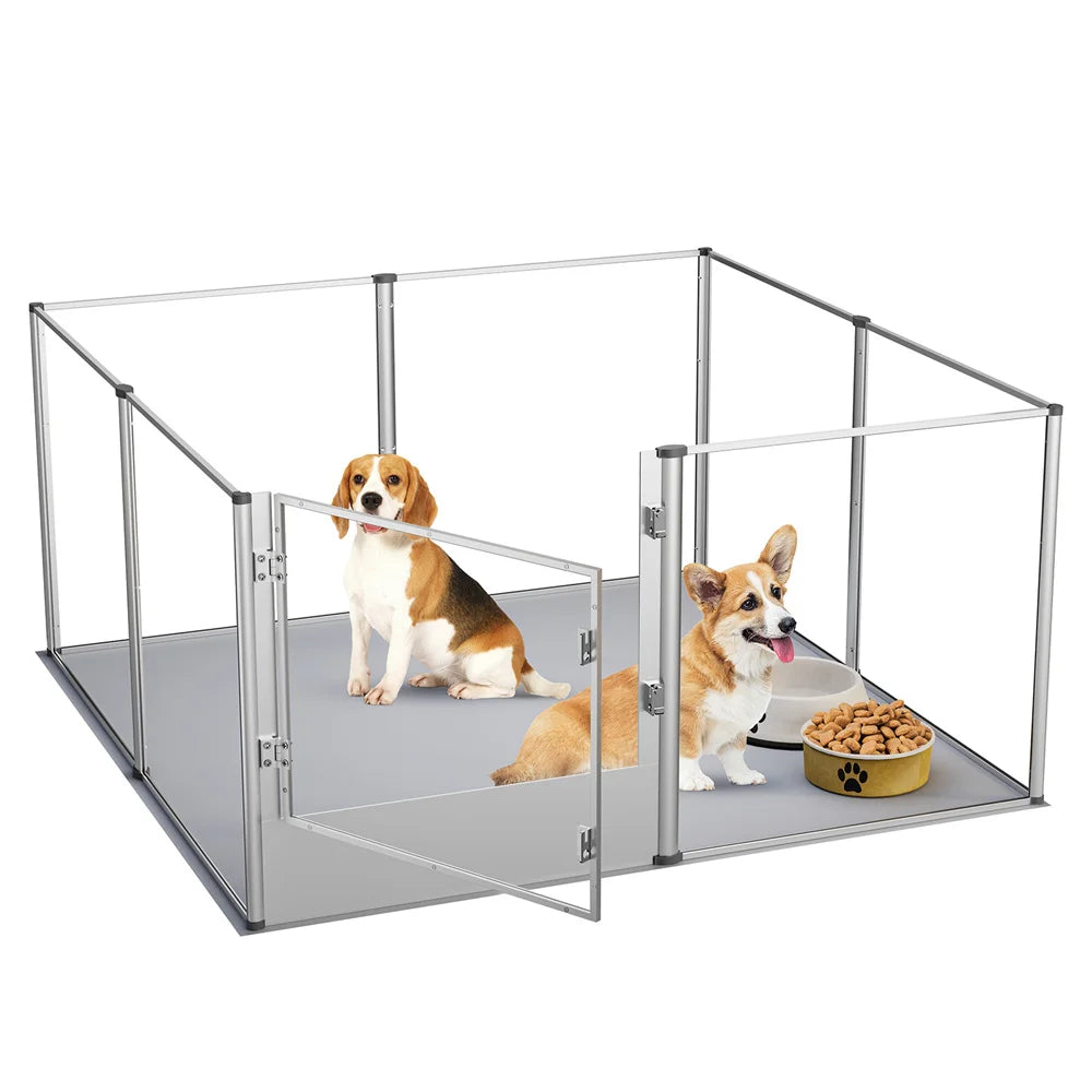 Acryl Hondenren - Hondenkennel - Hondenbox - Duidelijke Acryl Honden - Whelpbox - en Speelhek - 120x120x61cm - Transparant Dierenhek - met Deur - en Waterdichte Mat