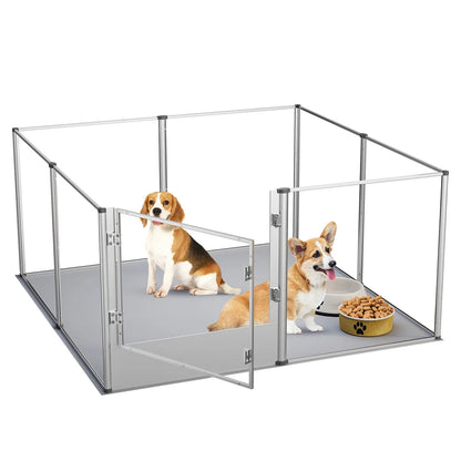 Acryl Hondenren - Hondenkennel - Hondenbox - Duidelijke Acryl Honden - Whelpbox - en Speelhek - 120x120x61cm - Transparant Dierenhek - met Deur - en Waterdichte Mat