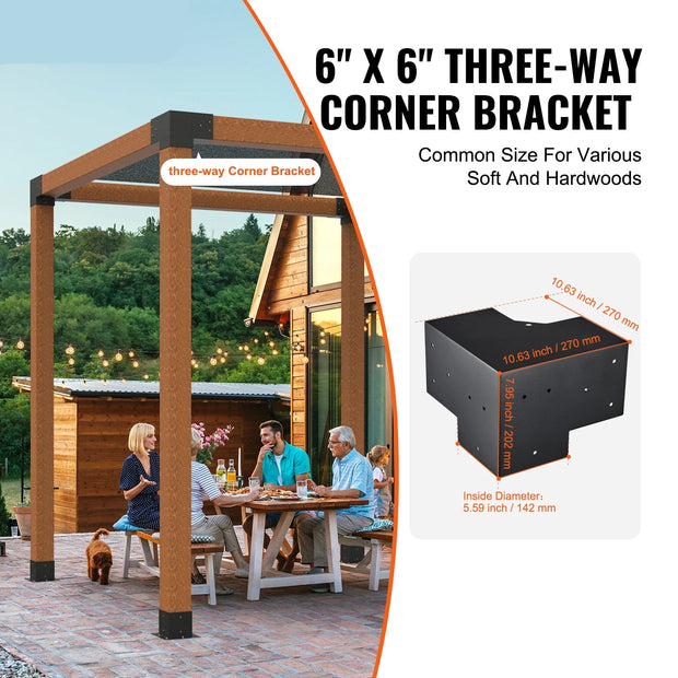 Pergola - Pergola Bracket Kit - Pergola Metal - Pergola Kit - Pergola Corner Connection - 4x4inch - 3 Way Easy Installation - For Gazebos Patio Pergolas Log Cabin Outdoor Hardware - 2PCs