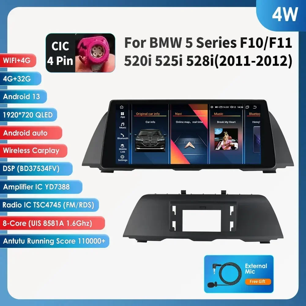 AI Intelligent Player 2din Android Car Radio Multimedia Video Player for BMW 5 Series F10 F11 F12 CIC NBT GPS Nav Carplay 4G RDS
