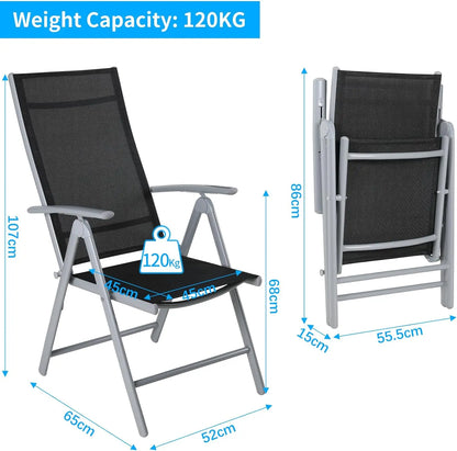 Tuinmeubelset – 3-Delige Tuinset – Patio Dinerset - Tuinmeubel – Balkonset – Terrasmeubilair – Aluminium Frame – 7-Standen Verstelbare Stoelen - Zwarte & Zilveren Rand