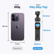 Gimbal Smartphone - Gimbal voor Smartphone & Camera - Handheld spiegelloos - Draadloze afneembare - 3-assige - Stabilisator Gimbal Camera 4K60fps Opnames - Magnetische bevestiging AI Tracking - Zwart