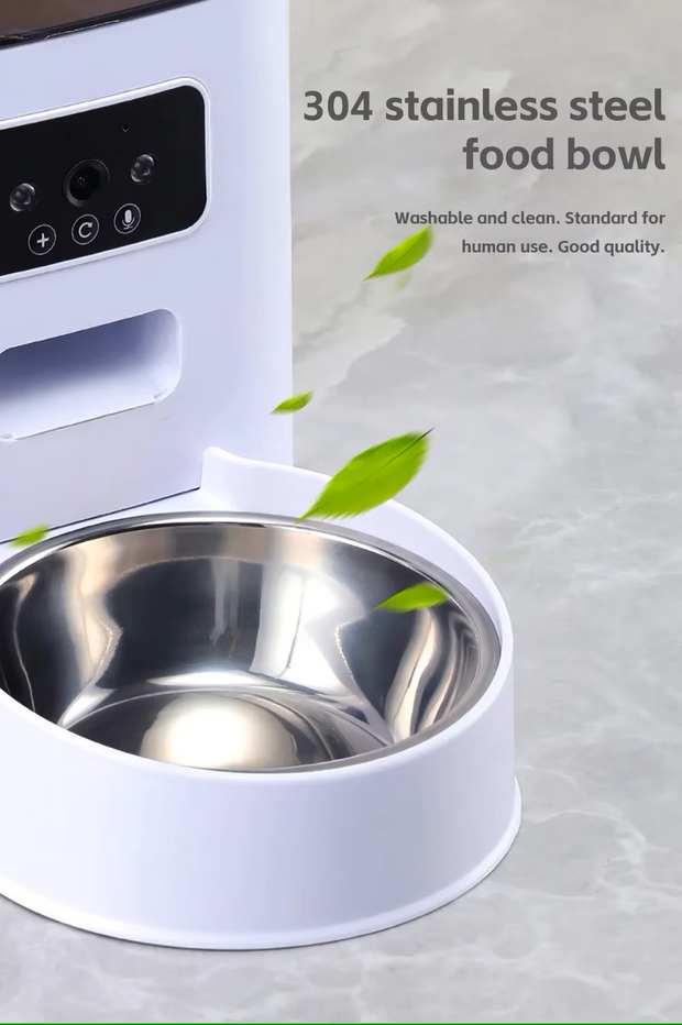 Voerbak - voerbakje kat en hond - 5L Kom - Automatische Kattenfeeder - Met Camera - Voice Recorder - Enkele Kom - Compatibel met WIFI - 20x33x33cm  - Wit