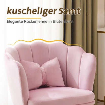 Eetkamerstoelen – Set van 2 - Velours Stoel – Lounge Stoel – Fluwelen Fauteuil – Design Fauteuil – Bloembladdesign – Ergonomisch Zitcomfort – Vergulde Metalen Poten - Roze