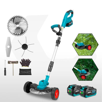 Handmaaier - Grasmaaier - Grastrimmer - Grasschaar - Grasmachine - 9-Inch - Borstelloze - Elektrische/Accu - Draagbare - Grastrimmer met Verstelbare Lengte - Inclusief 2x Accu - 21V/18V Compatibel - voor Tuingereedschap