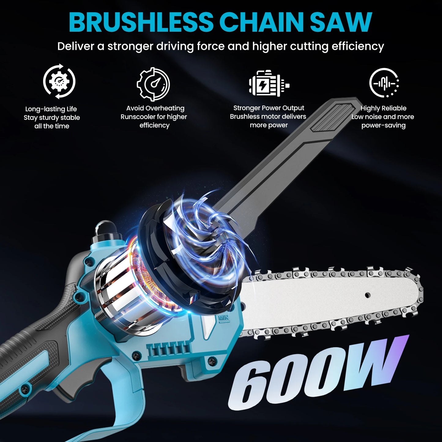 Brushless 600W Telescoping Pole Electric Chainsaw 8inch 2in1 High Branch Saw Garden Power Tool For 21V 18V Battery