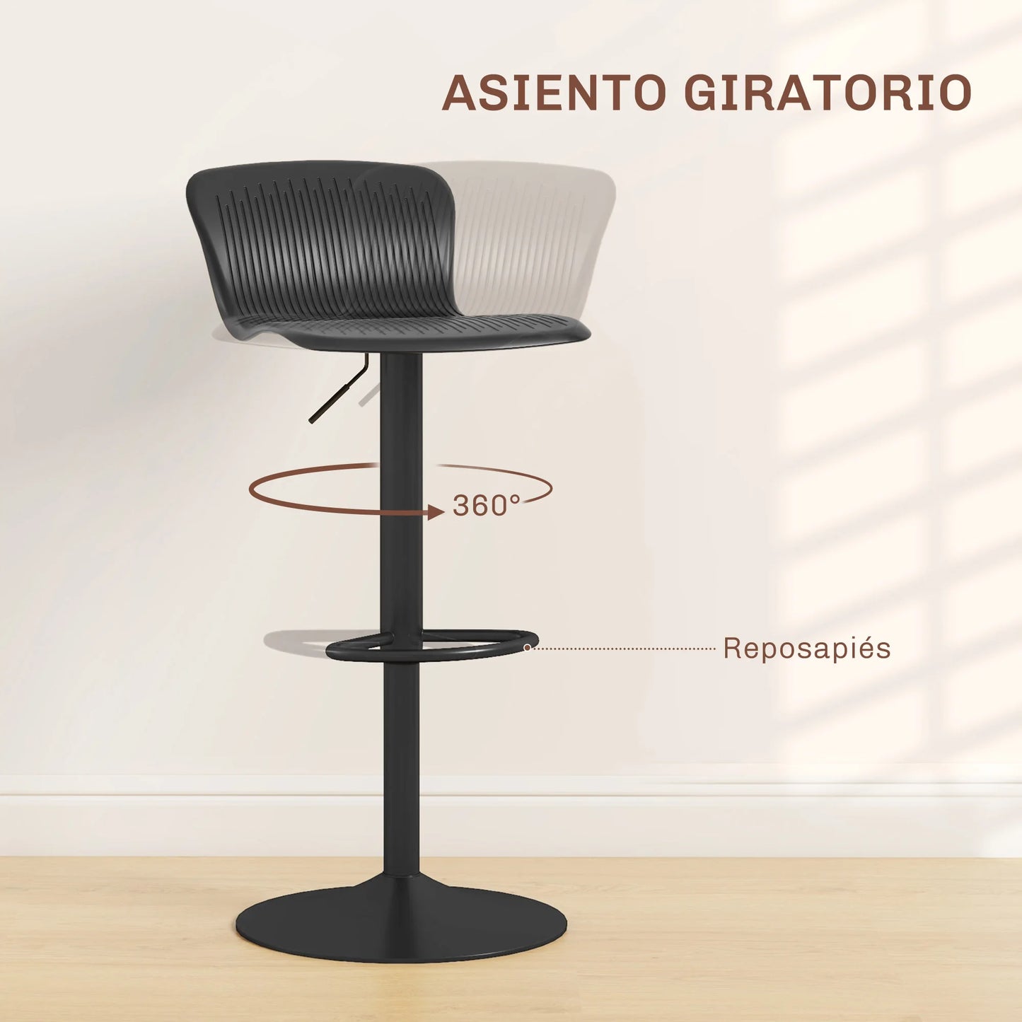 Barkrukken – Barkruk – Barstoel – Hoge Stoel – Keukenstoel – Zwart – Verstelbare Hoogte 57-78 cm – 360° Draaibare Zitting - QUORE
