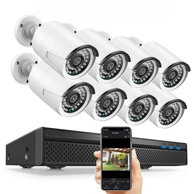 Beveiligingscamera - Beveiligingscamerasysteem - Camerabewaking - 8CH POE Camera Kit - 5MP NVR - Nachtzicht - Weerbestendig - AI Bewegingsdetectie - Binnen en Buiten - 8 Camera's - T Ingebouwde HDD