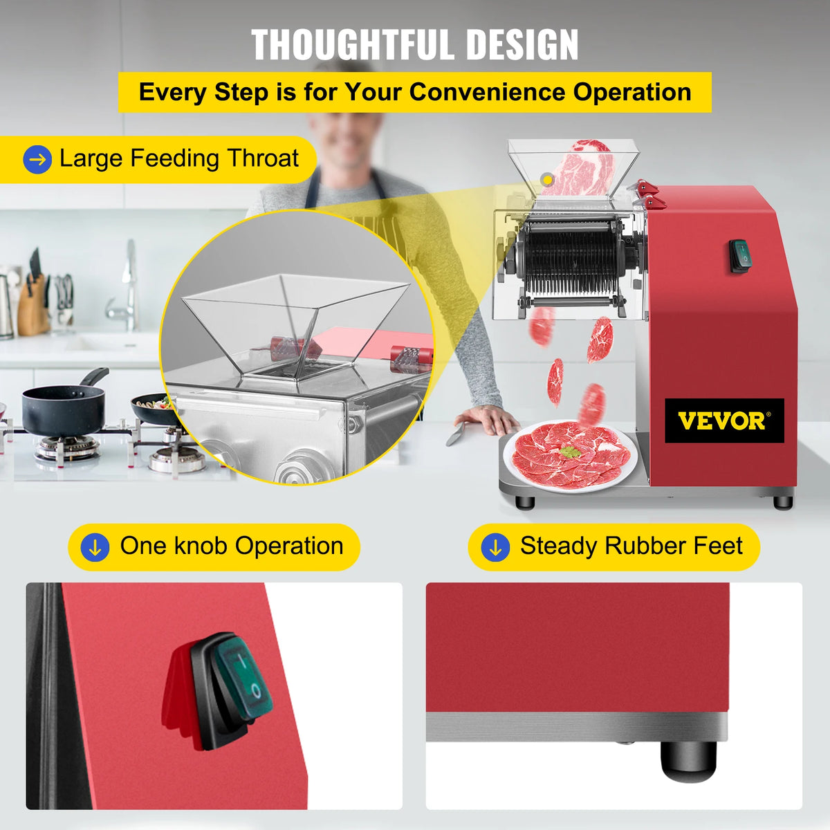 VEVOR 250kg/H Commercial Electric Meat Slicer Grinder Vegetable Cutter Shred Machine 850W Home Automatic Food Chopper Chipper - QUORE