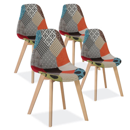 Eetkamerstoelen – Stoelen – Stoelenset – Patchwork Stoelen – Scandinavische Stoelen – Set van 4 – Massief Beukenhout – Kleurrijke Patchwork Bekleding – Variant Rood01