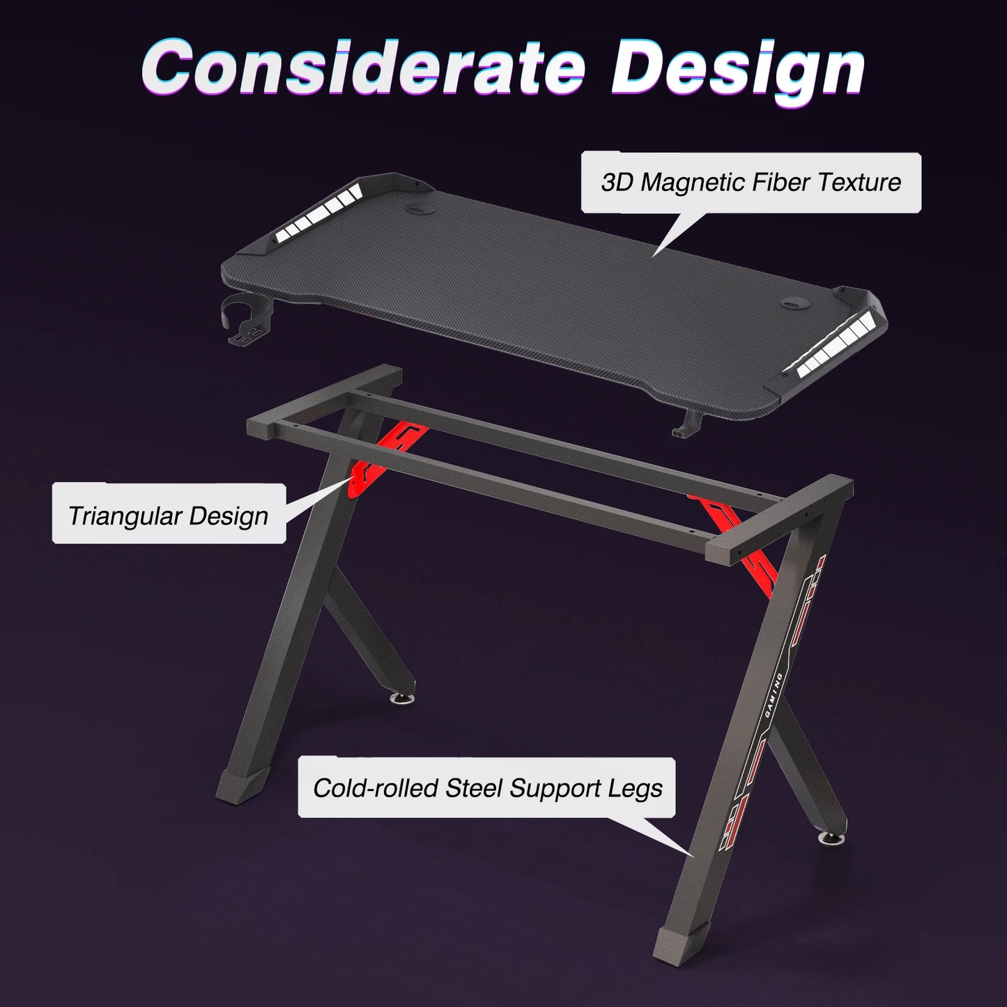 Gaming Bureau - met RGB LED Verlichting - Gaming Tafel - Gaming Desk - Computer Tafel - Computer Bureaua - 100x60x78cm - Metaal & Carbon MDF - Zwart