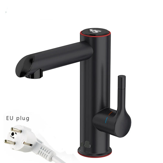 Elektrische kraan - Elektrische Kraan Keuken - Kokendwaterkranen - RVS Warmwaterkraan - 3200W - 2-in-1 - Heet - Koud - Digitaal Display - IPX4 - Badkamer - Metaal Zwart