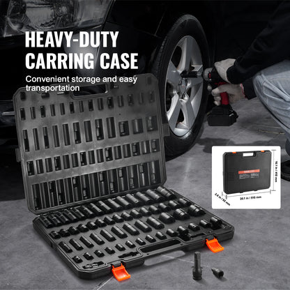 Impact Socket Set – 59-Piece 3/8" &amp; 1/2" Drive – Cr-Mo Steel – Impact Wrench Sockets – SAE &amp; Metric (6-32mm) – With Storage Case – Black