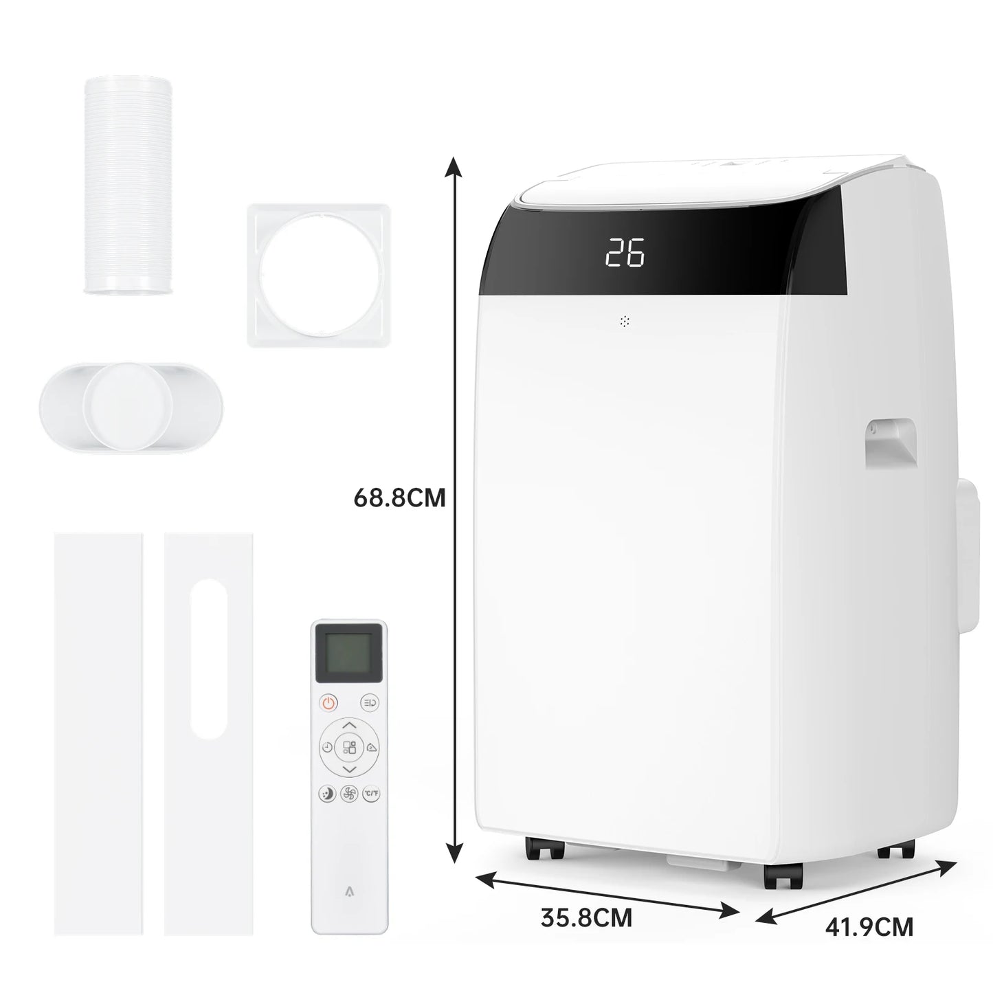 Draagbare Airconditioner – Mobiele Airco – Koelventilator – Ontvochtiger – 12.000 BTU – 50 m² – Stil Geluid - Witte Bovenkant - QUORE