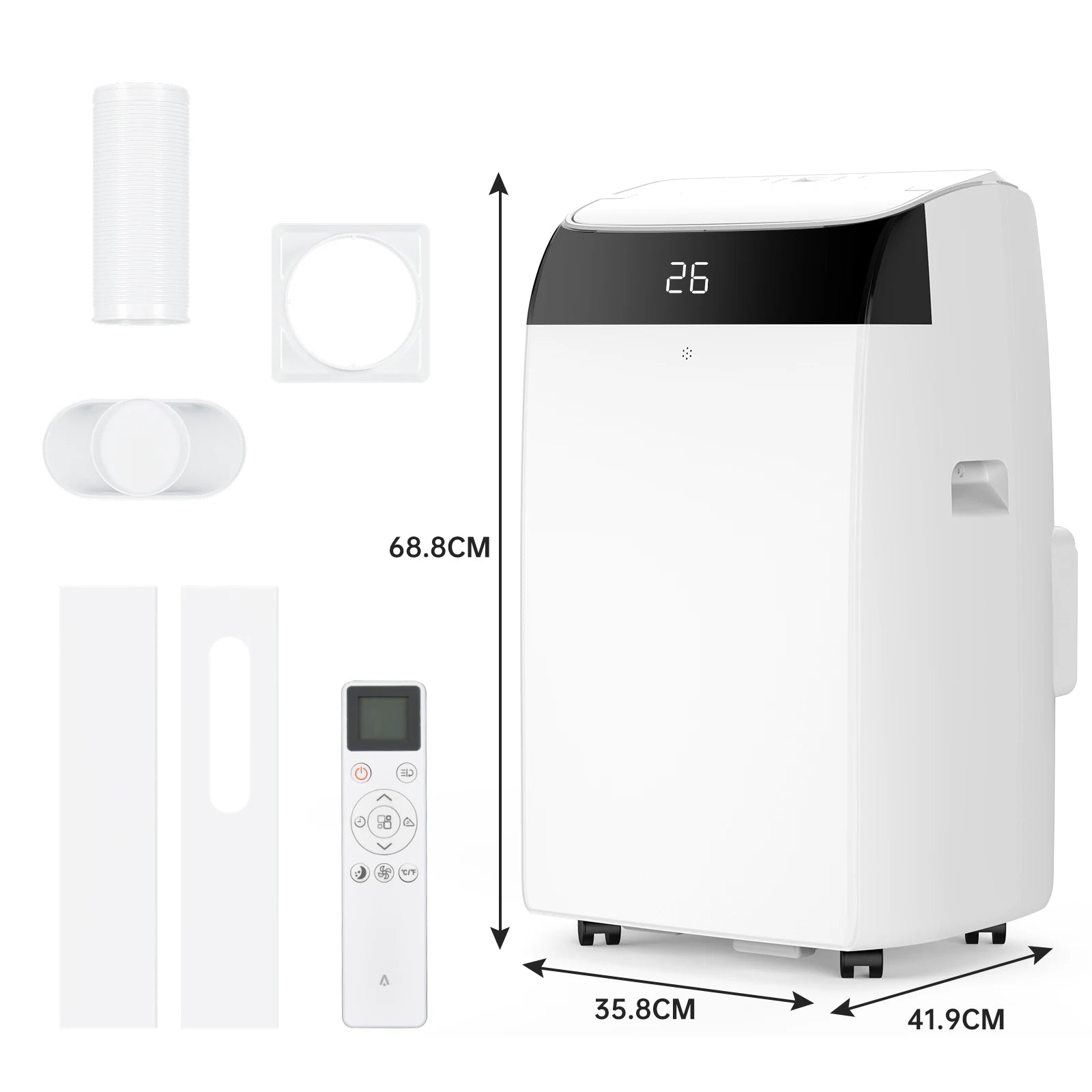 Draagbare Airconditioner – Mobiele Airco – Koelventilator – Ontvochtiger – 12.000 BTU – 50 m² – Stil Geluid - Witte Bovenkant - QUORE