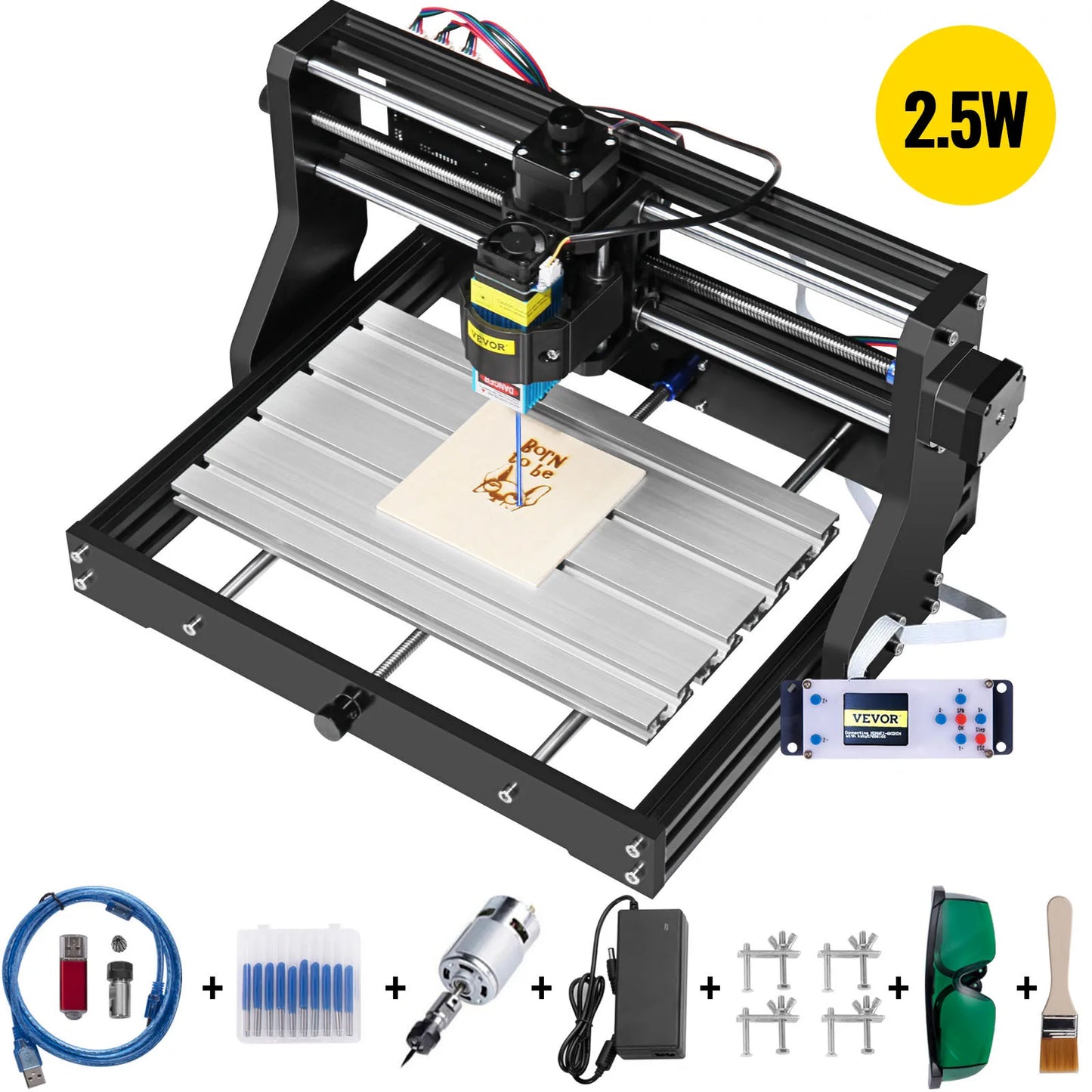 Laser graveermachine - Lasersnijmachine - Lasergraveren - Lasersnijmachine - 3018 PRO 2,5W Laser - met Lasermodule 3-assig - voor doe-het-zelf houtbewerking - QUORE