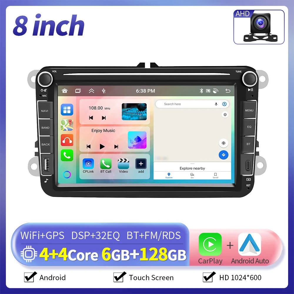 Inefala 7/9 Inch 6+128G CarPlay Android Auto Car Radio for VW Volkswagen Golf 5 6 Touran Passat B6 Polo Jetta Sharan Seat Skoda