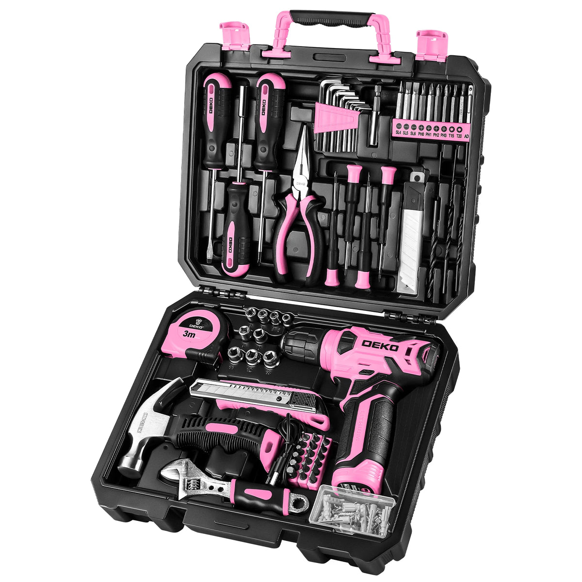 Deko - Basis gereedschapsset - Gereedschap - 126-delig - Gereedschapsset - Elektrische gereedschapscombinatiesets - Gemengde gereedschapsset - 8V snoerloze boormachine - Roze