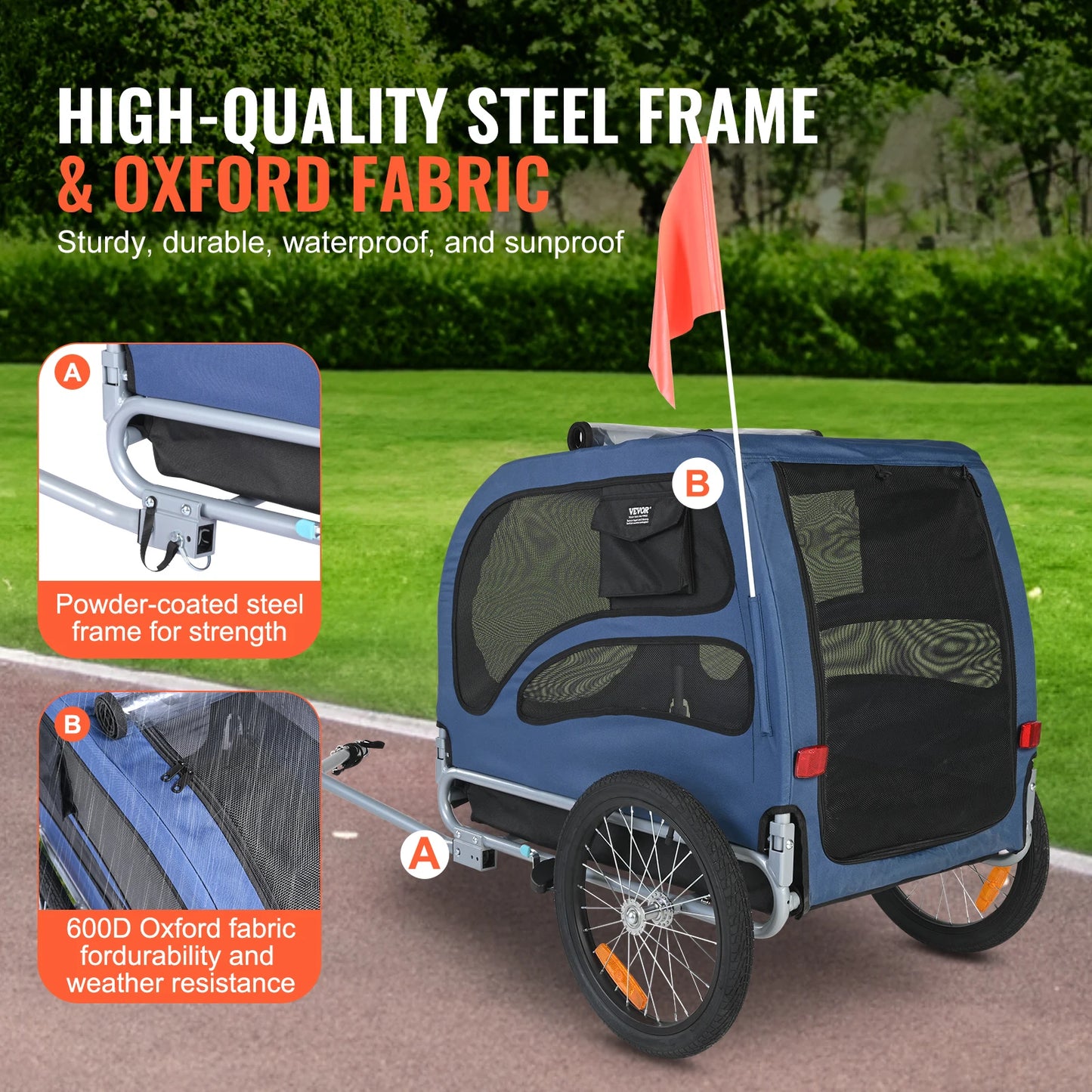 Fietskar - Fietsaanhanger - Transportaanhanger - met Schokdemper - Draagkracht 45kg - Inklapbare Aanhanger - Dekzeil - Veiligheidsvlag - Perfect voor Dagelijks Transport - Koolstofstaal - 600D Oxford-doek - 144 x 72.5 x 84.5 cm - Blauw