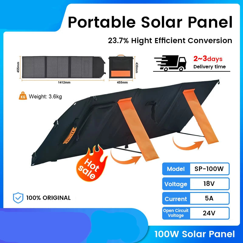 Zonnepaneel - Zonnepaneel opvouwbaar - Zonnepanelen - Monokristallijne zonnepanelen - Zonnepaneel camper - 100W - 18V - Vouwbaar Flexibel Zonnepaneel - Monokristallijne Zonnecel voor Camping en