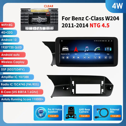 Hizpo Carplay 4G AI Systems Android 13 Car Radio for Mercedes Benz C-Class W204  Multimedia Video Player GPS Autoradio Bluetooth