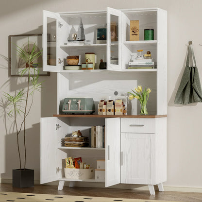 Dressoir – Hoge Kast – Opbergkast – Woonkamermeubel – Buffetkast – Spaanplaat – Glazen Deuren