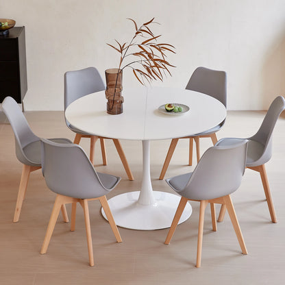 Ronde Eettafel – Eetkamertafel – Keukentafel – Tafelset – Eetkamerset – Grijs – 110 cm Diameter – Massief Hout Met 6 Comfortabele Stoelen