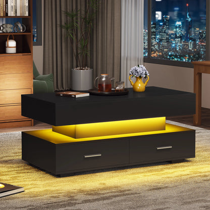 Salontafel – Koffietafel – Bijzettafel – Woonkamertafel – Tafeltje – Verstelbare Hoogte 44-63 cm – LED Verlichting met Bluetooth Bediening