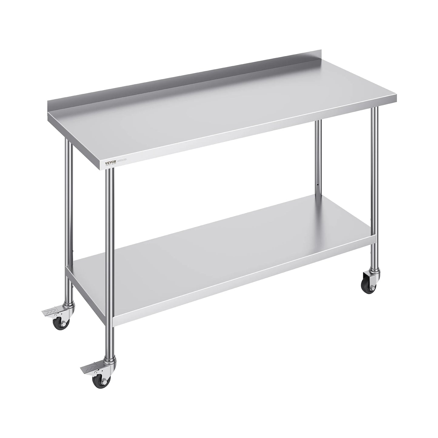 RVS Werktafel - Keukeneiland - Kookeiland - Keukentafel - RVS Werktafel met Verstelbare Bovenplank - 24 x 60 in - Roestvrijstalen Keukentafel met 2 Verstelbare Onderschappen
