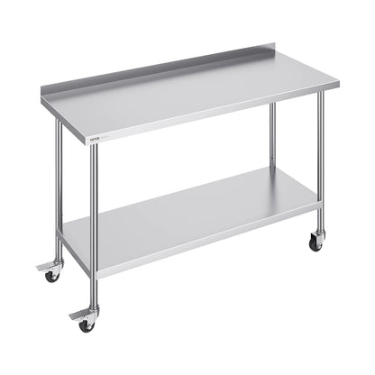 RVS Werktafel -  Keukeneiland - Kookeiland - Keukentafel - RVS Werktafel met Verstelbare Bovenplank - 24 x 36 in -  Roestvrijstalen Keukentafel met 2 Verstelbare Onderschappen