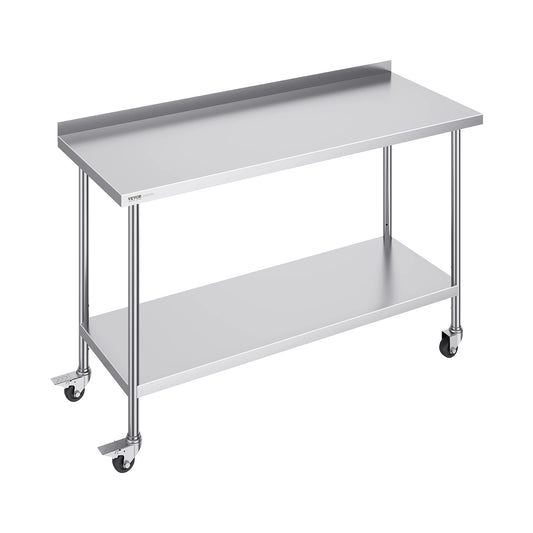 RVS Werktafel -  Keukeneiland - Kookeiland - Keukentafel - RVS Werktafel met Verstelbare Bovenplank - 24 x 36 in -  Roestvrijstalen Keukentafel met 2 Verstelbare Onderschappen