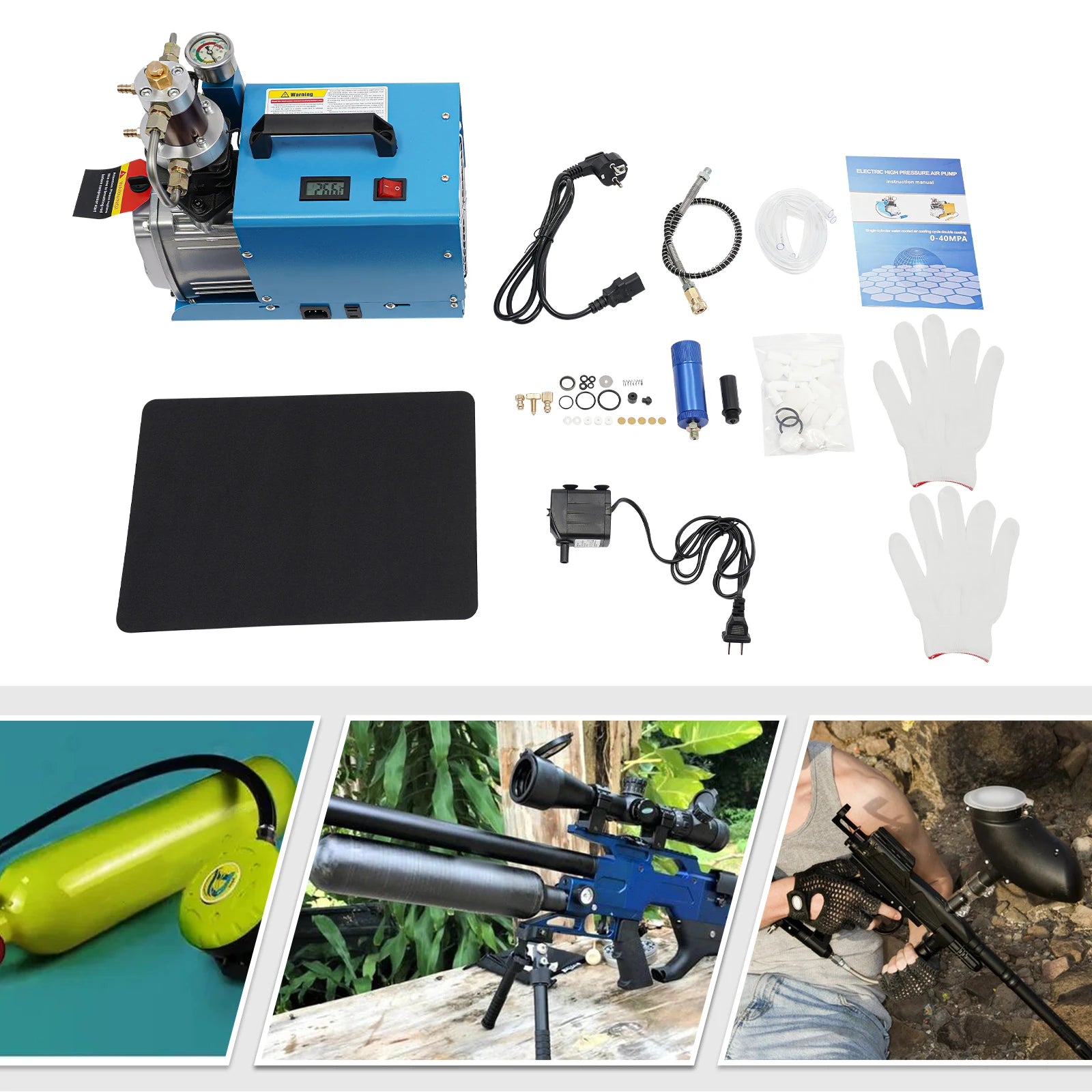 Luchtcompressor – Compressor – Luchtpomp - Airpress Compressor - Elektrische Compressor – Oppompen – Industrieel – 2800 RPM - 1800 W Motor – 40 Mpa Max Druk-  220V - Blauw - QUORE