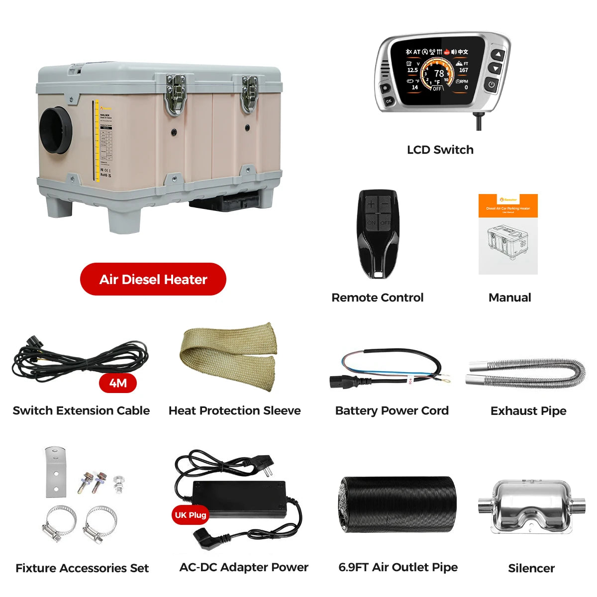 Diesel Luchtverwarmer – Parkeer Verwarming – Camper Heater – Caravan Verwarmer – Auto Verwarming – 8 kW Vermogen – LCD & Bluetooth App Bediening - QUORE