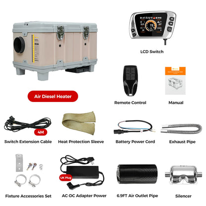 Diesel Luchtverwarmer – Parkeer Verwarming – Camper Heater – Caravan Verwarmer – Auto Verwarming – 8 kW Vermogen – LCD & Bluetooth App Bediening - QUORE
