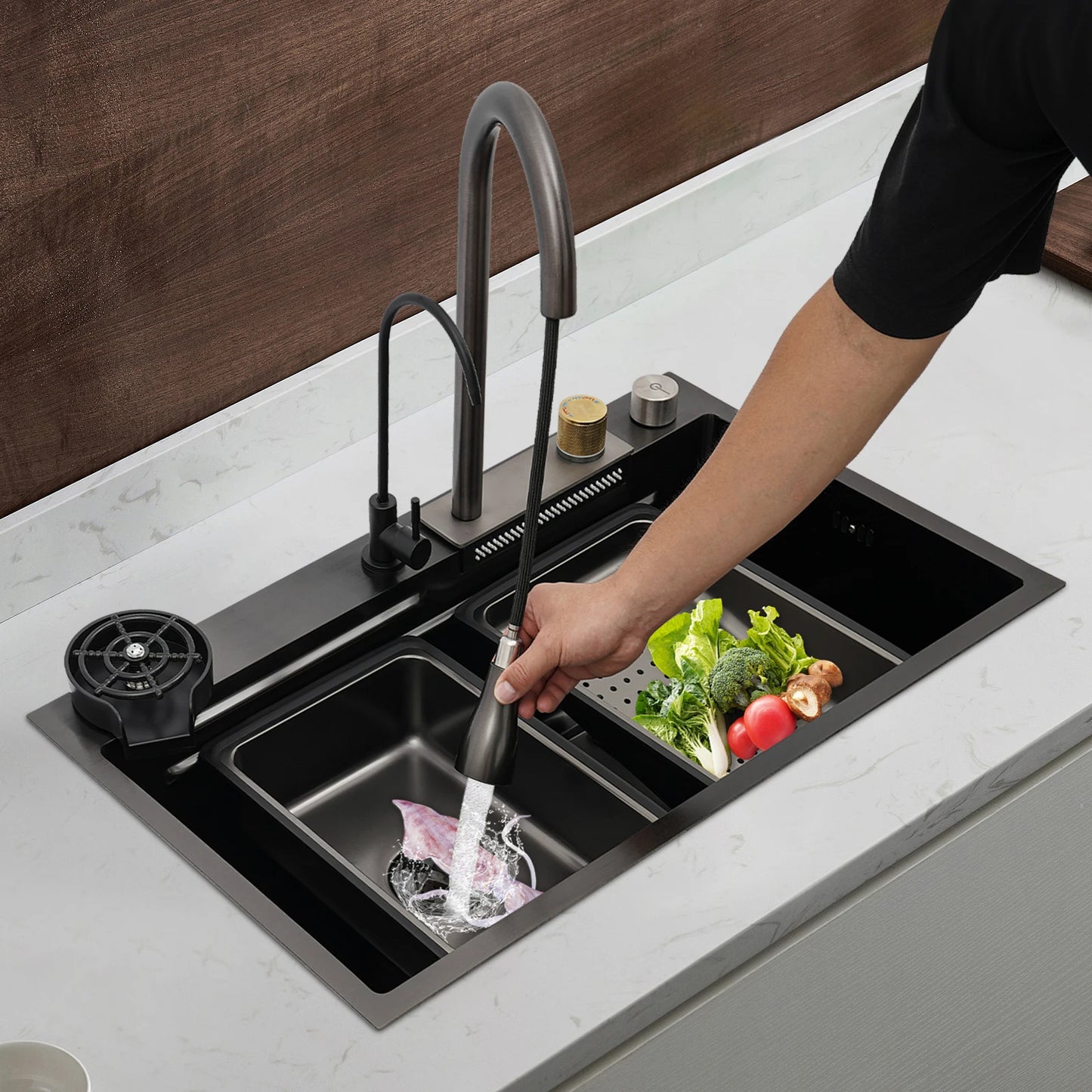 Multifunctionele RVS Keukenset – Roestvrijstalen Spoelbak – Keukengarnituur – Kitchen Set – Uittrekbare Kraan – 80x45 Cm – 304 RVS Nano Plating